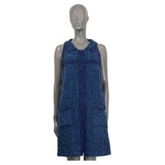 CHANEL blue & navy cotton 2013 SLEEVELESS ZIPPER TWEED Dress 42 L