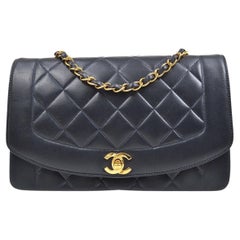 CHANEL Blue Navy Diana Lambskin Leather 24K Gold Hardware Shoulder Flap Bag