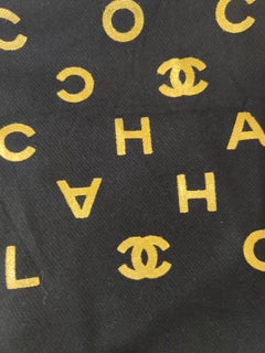 Chanel blue navy gold lettering scarf