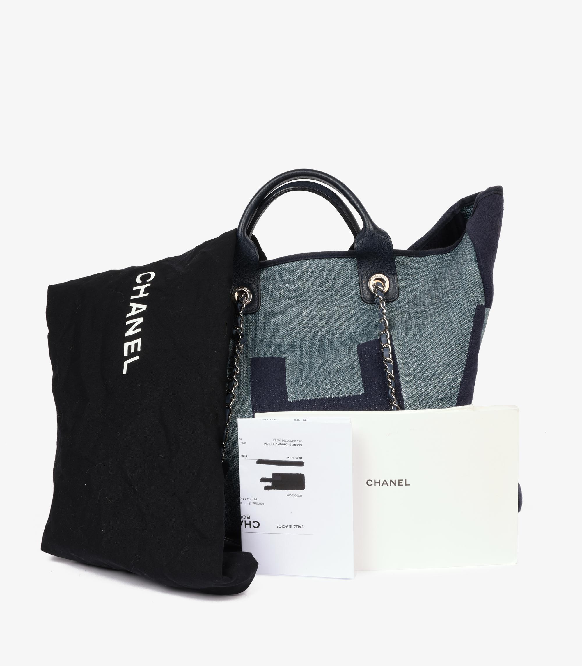 Chanel Blue & Navy Logo Printed Raffia Large Deauville Tote For Sale 5