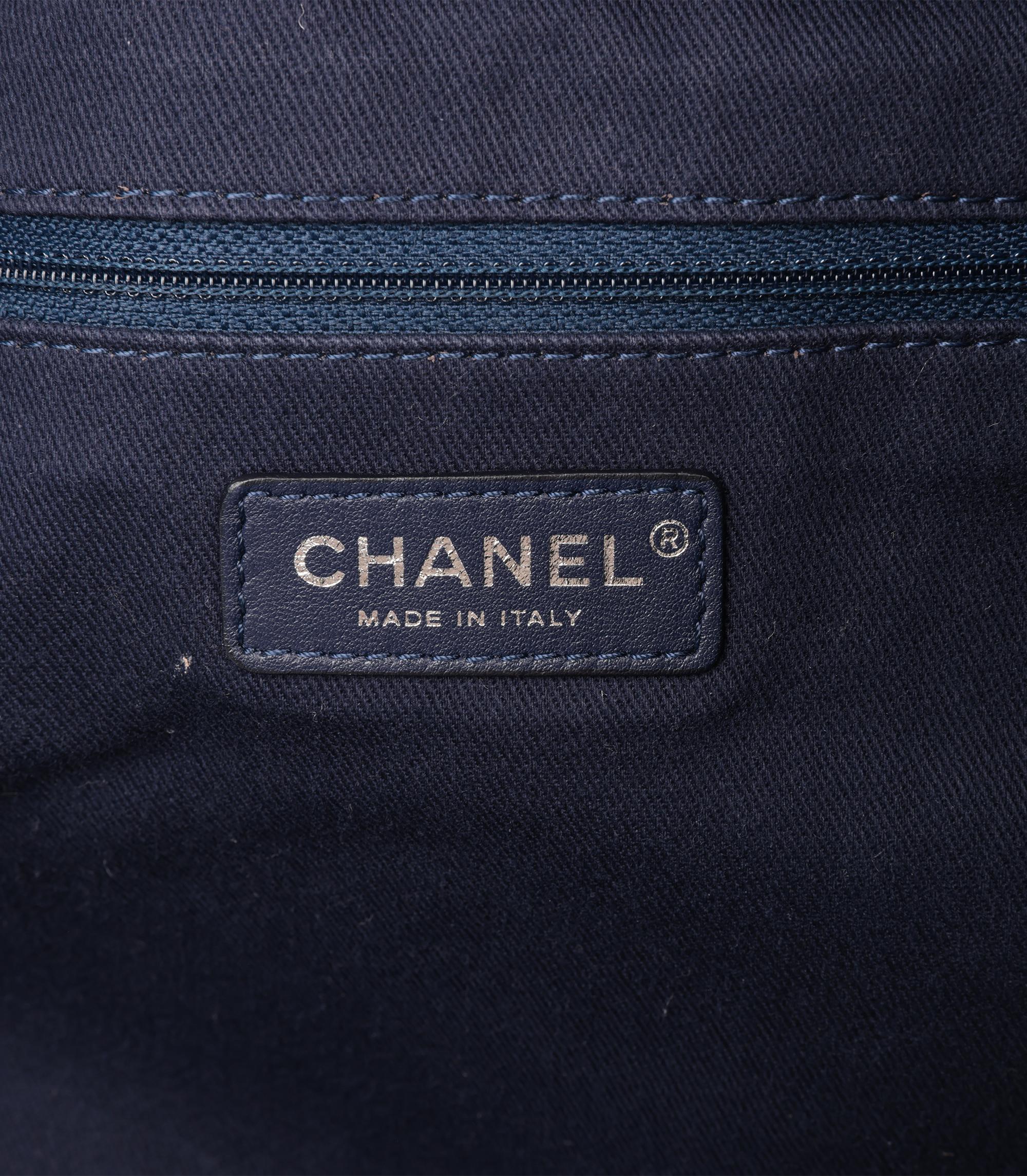 Chanel Blue & Navy Logo Printed Raffia Large Deauville Tote For Sale 3