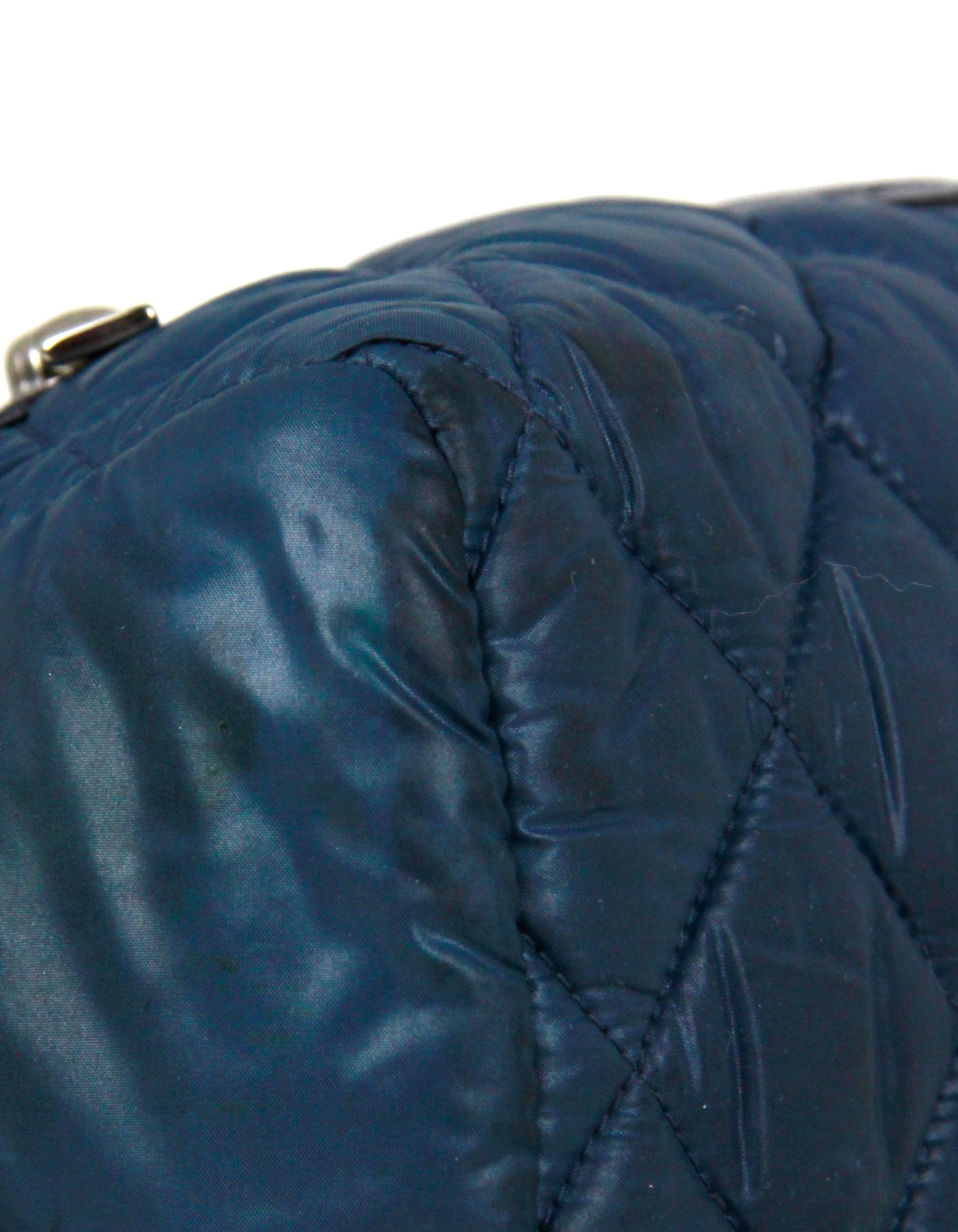 Chanel Blue Nylon Coco Cocoon Cosmetic Clutch Bag In Good Condition For Sale In New York, NY