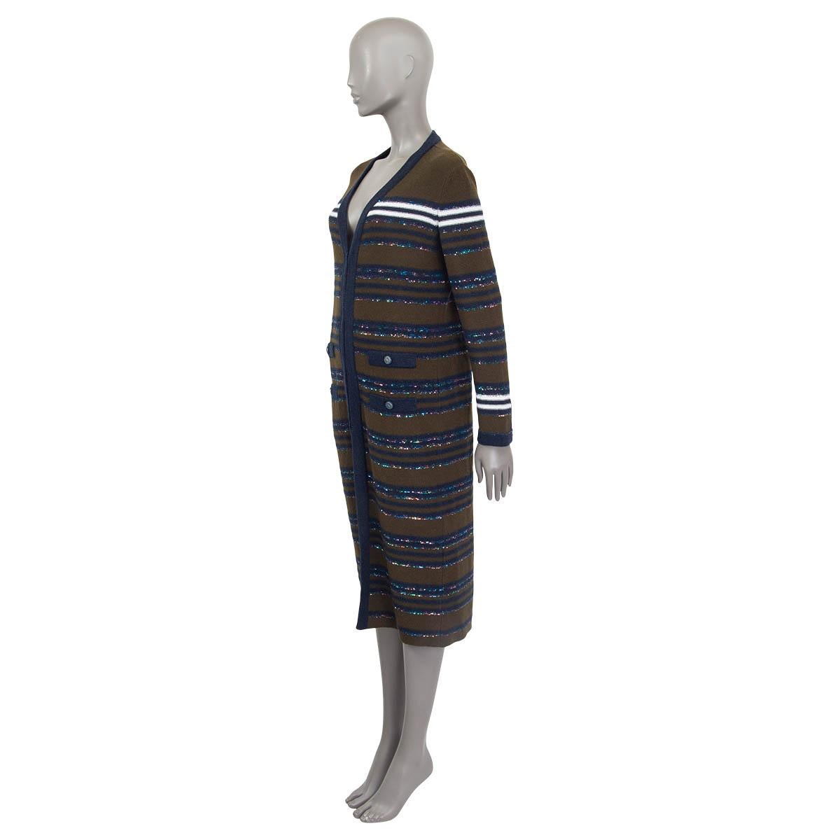 Women's CHANEL blue & olive cashmere 2020 20C STRIPED SEQUIN KNIT Coat Jacket 34 XXS For Sale