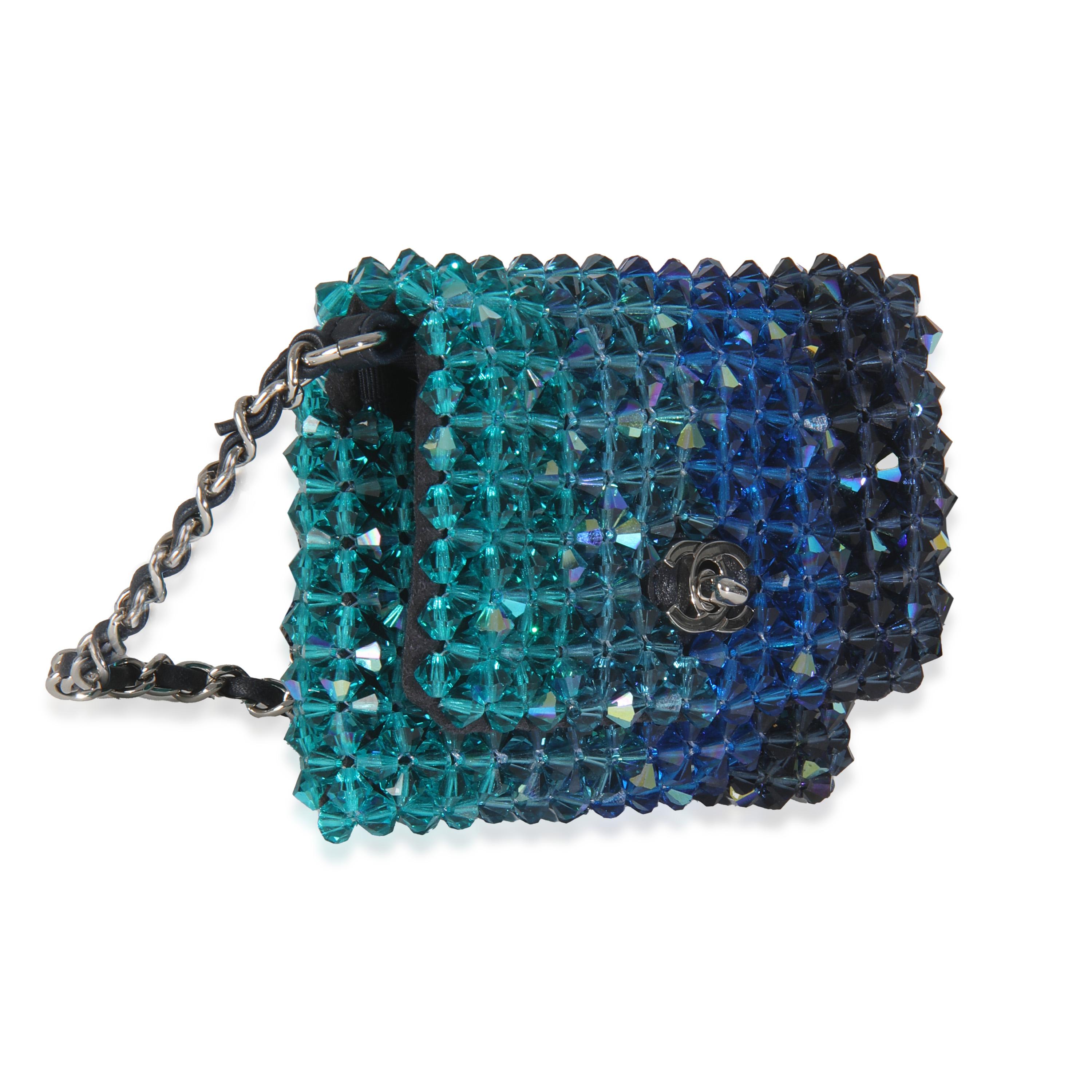 Chanel Blue Ombre Beaded Micro Clutch On Chain In Excellent Condition For Sale In New York, NY