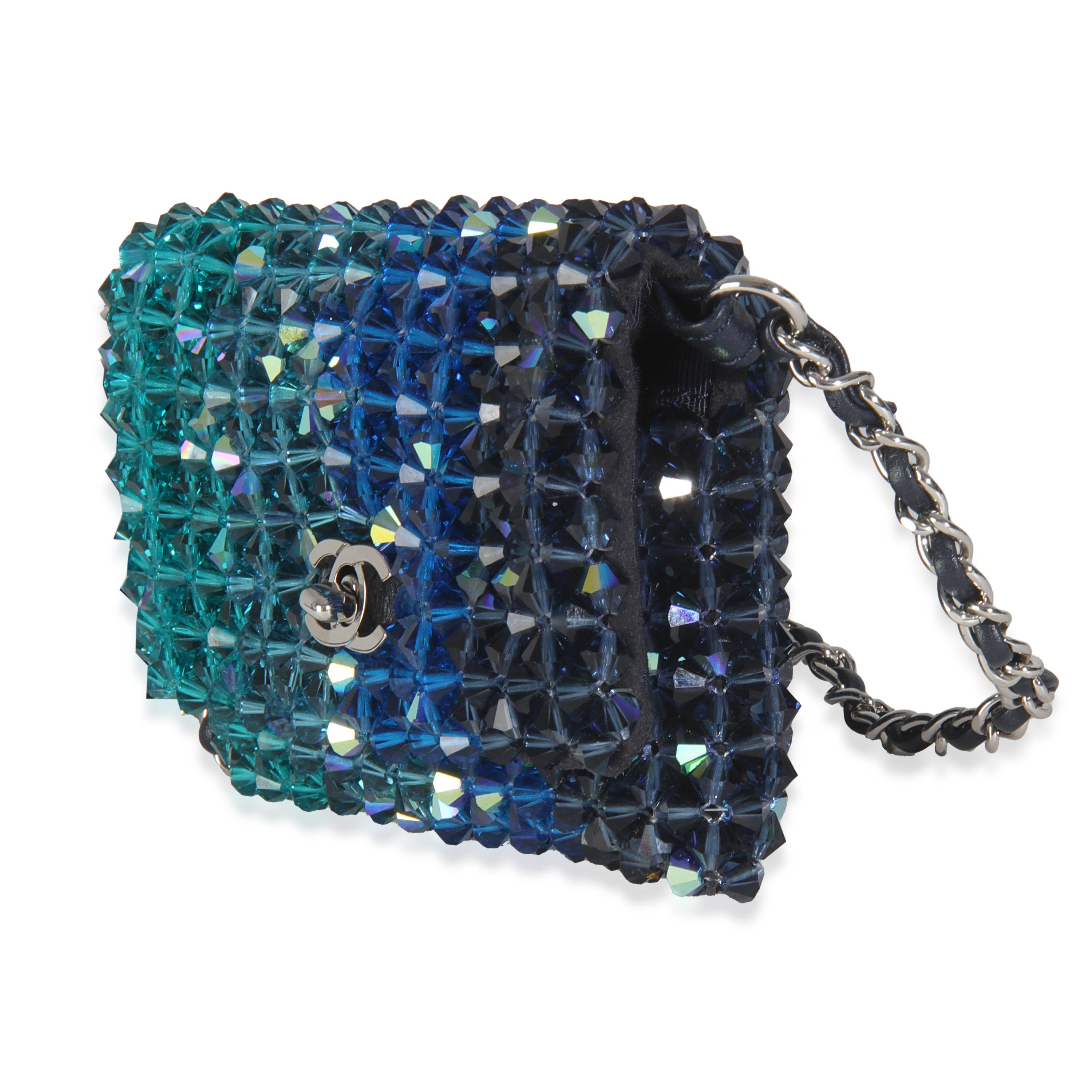 Women's or Men's Chanel Blue Ombre Beaded Micro Clutch On Chain For Sale