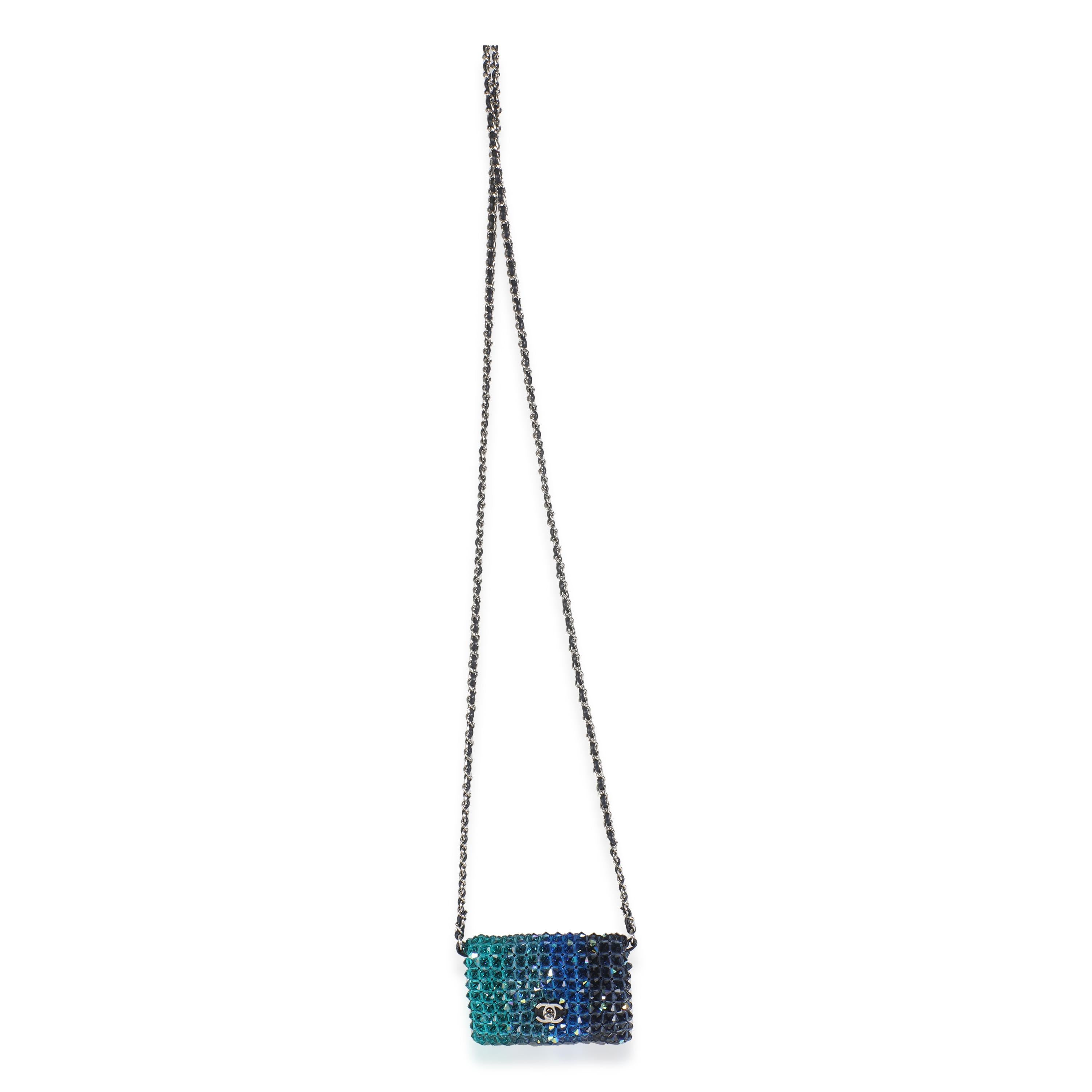 Chanel Blue Ombre Beaded Micro Clutch On Chain For Sale 2