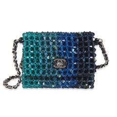 Chanel Blue Ombre Beaded Micro Clutch On Chain