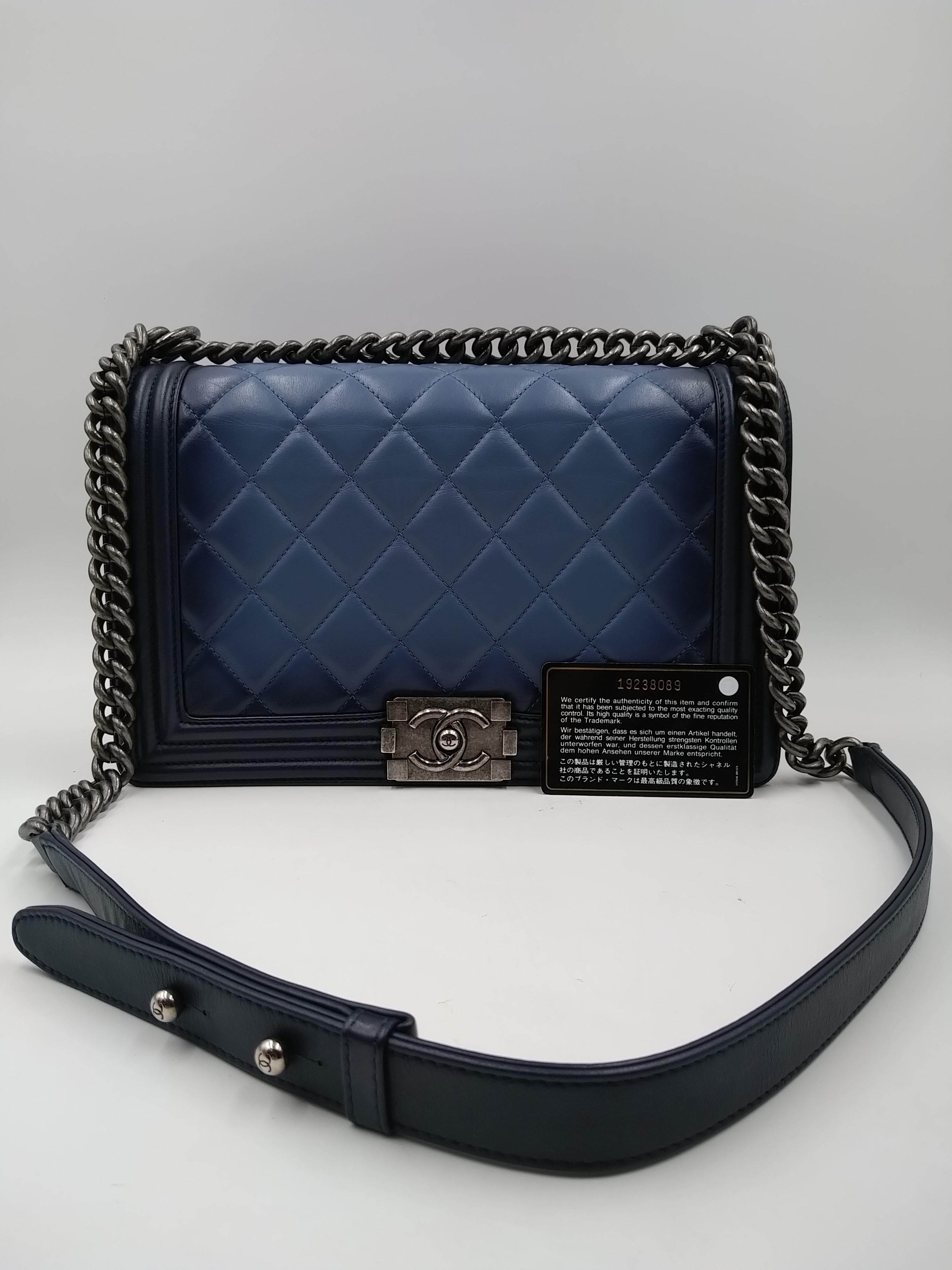 Chanel Blue Ombré Quilted Leather Boy Bag 4