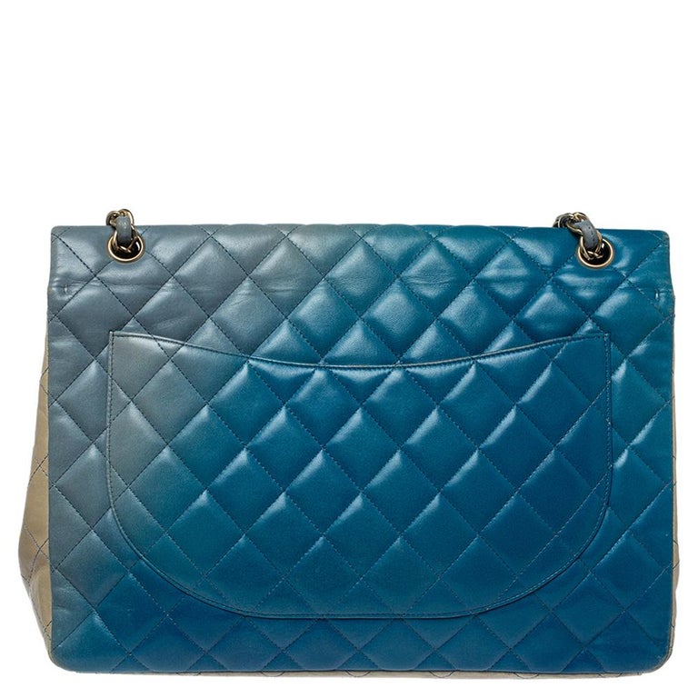 Chanel Blue Ombre Quilted Leather Maxi Classic Single Flap Bag at 1stDibs