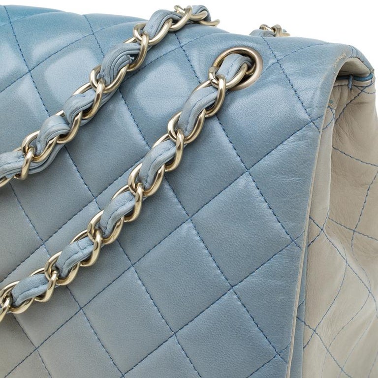 Chanel Blue Ombre Quilted Leather Maxi Classic Single Flap Bag For