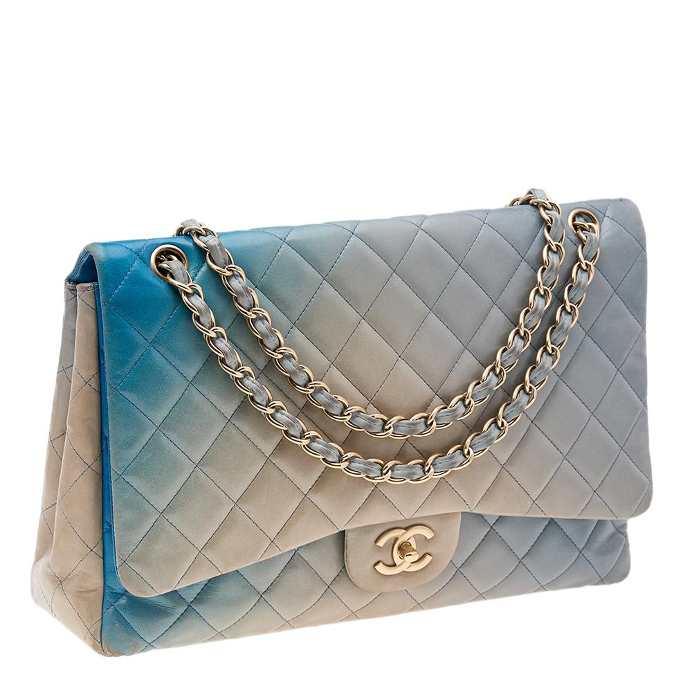 Chanel Blue Ombre Quilted Leather Maxi Classic Single Flap Bag 1