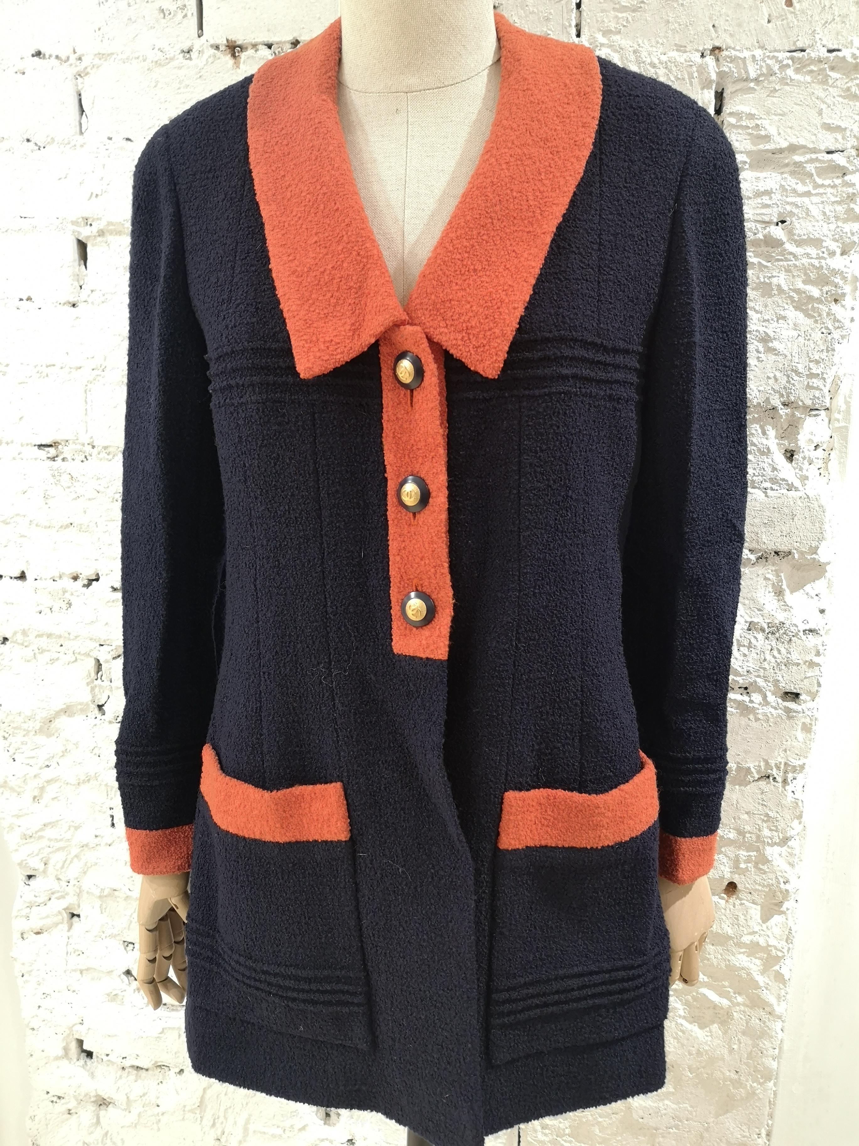 Chanel blue orange wool blazer / jacket 6