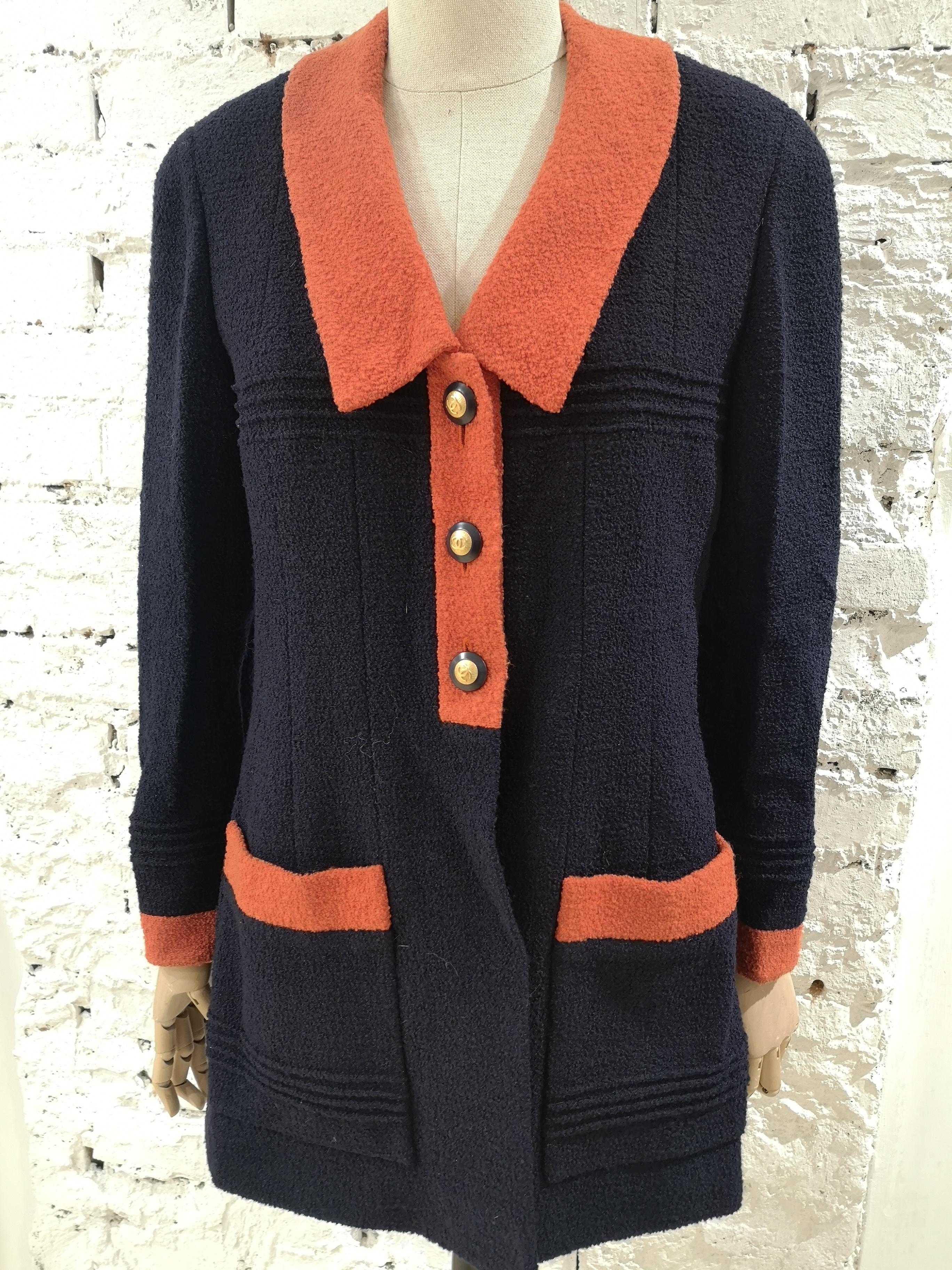 Chanel blue orange wool blazer / jacket 7