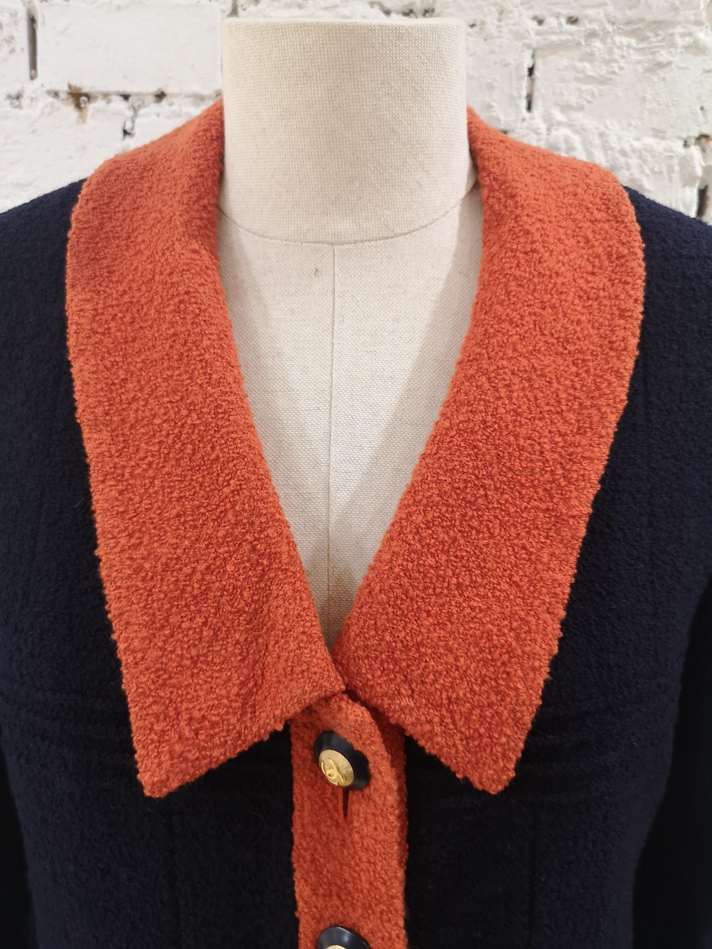 Chanel blue orange wool blazer / jacket 8