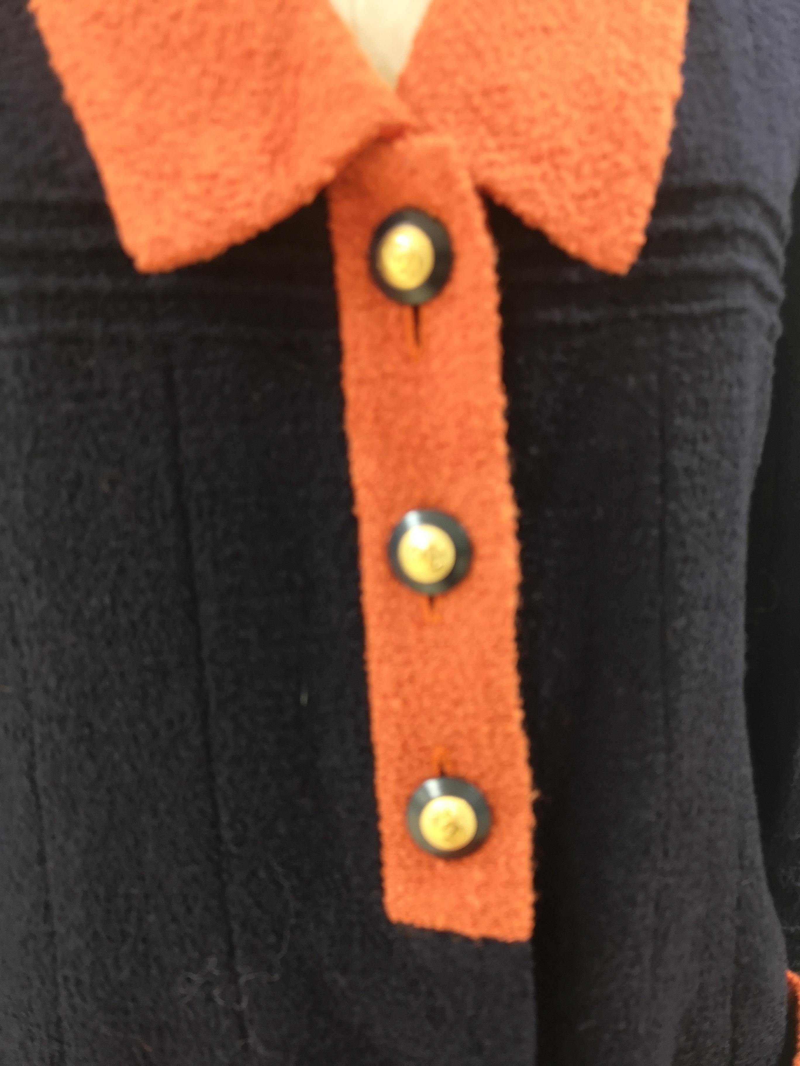 Chanel blue orange wool blazer / jacket 10
