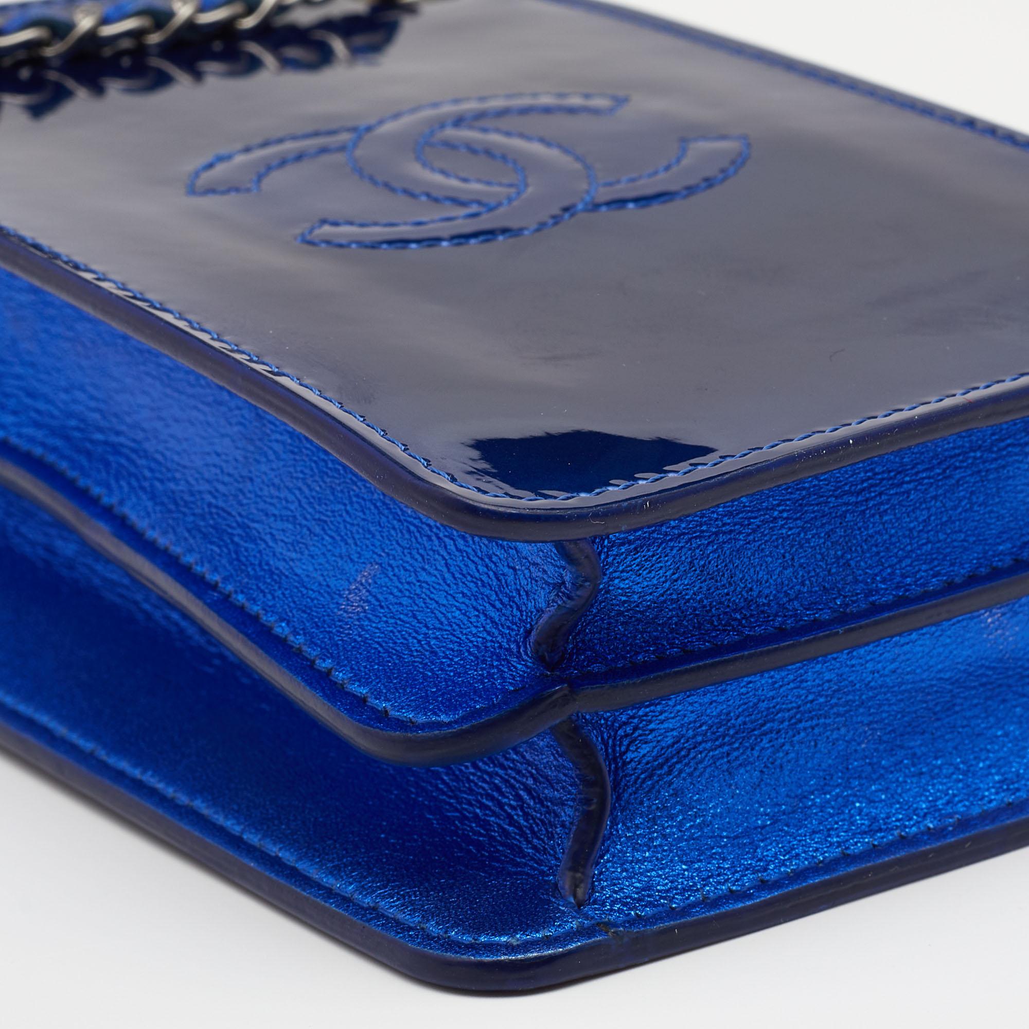 Chanel Blue Patent and Leather CC Phone Holder Crossbody Bag 3