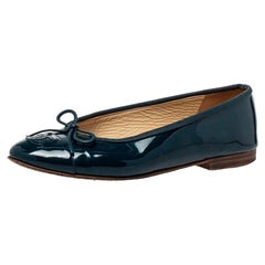 Chanel Blue Patent Leather CC Bow Ballet Flats Size 37