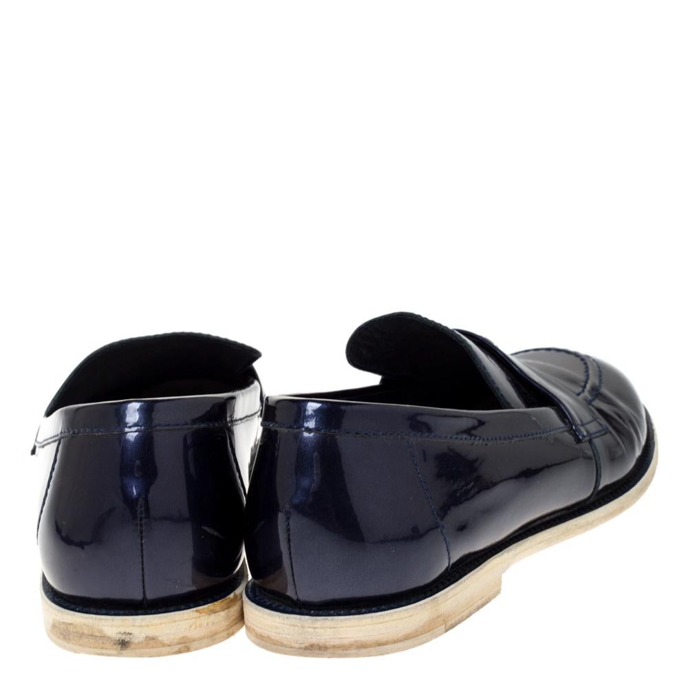 navy blue patent leather loafers