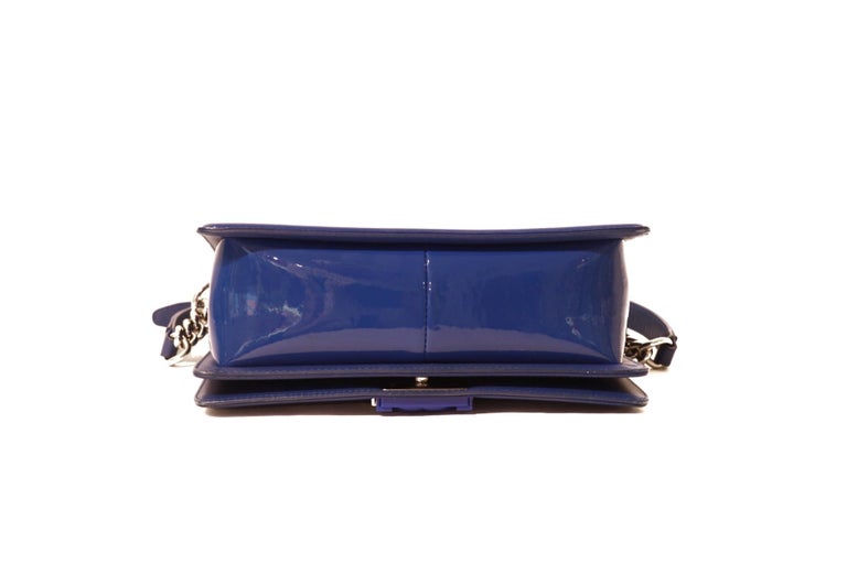 Chanel Blue Patent Leather Plexiglass Boy Bag at 1stDibs