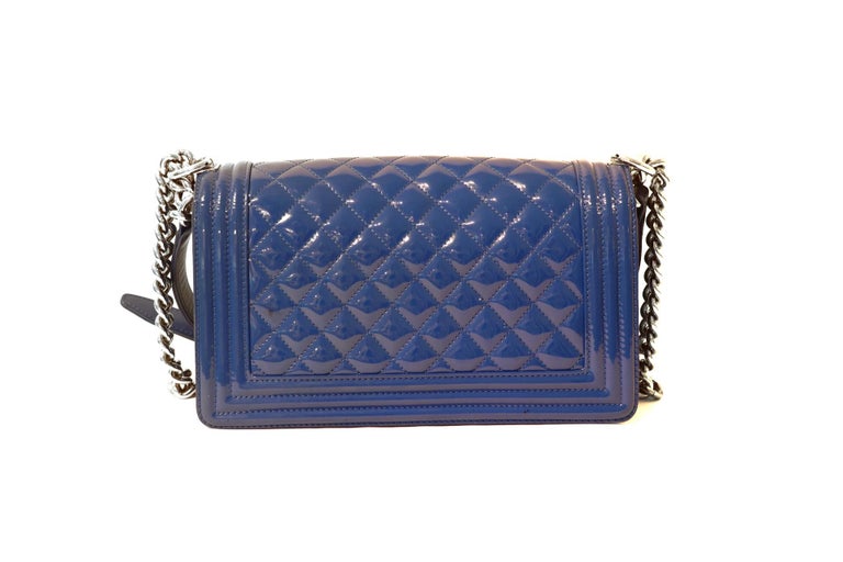 Chanel Blue Patent Leather Plexiglass Boy Bag at 1stDibs