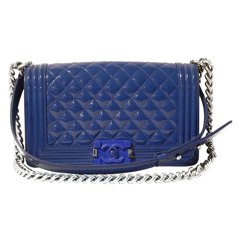 Chanel Blue Patent Leather Plexiglass Boy Bag at 1stDibs