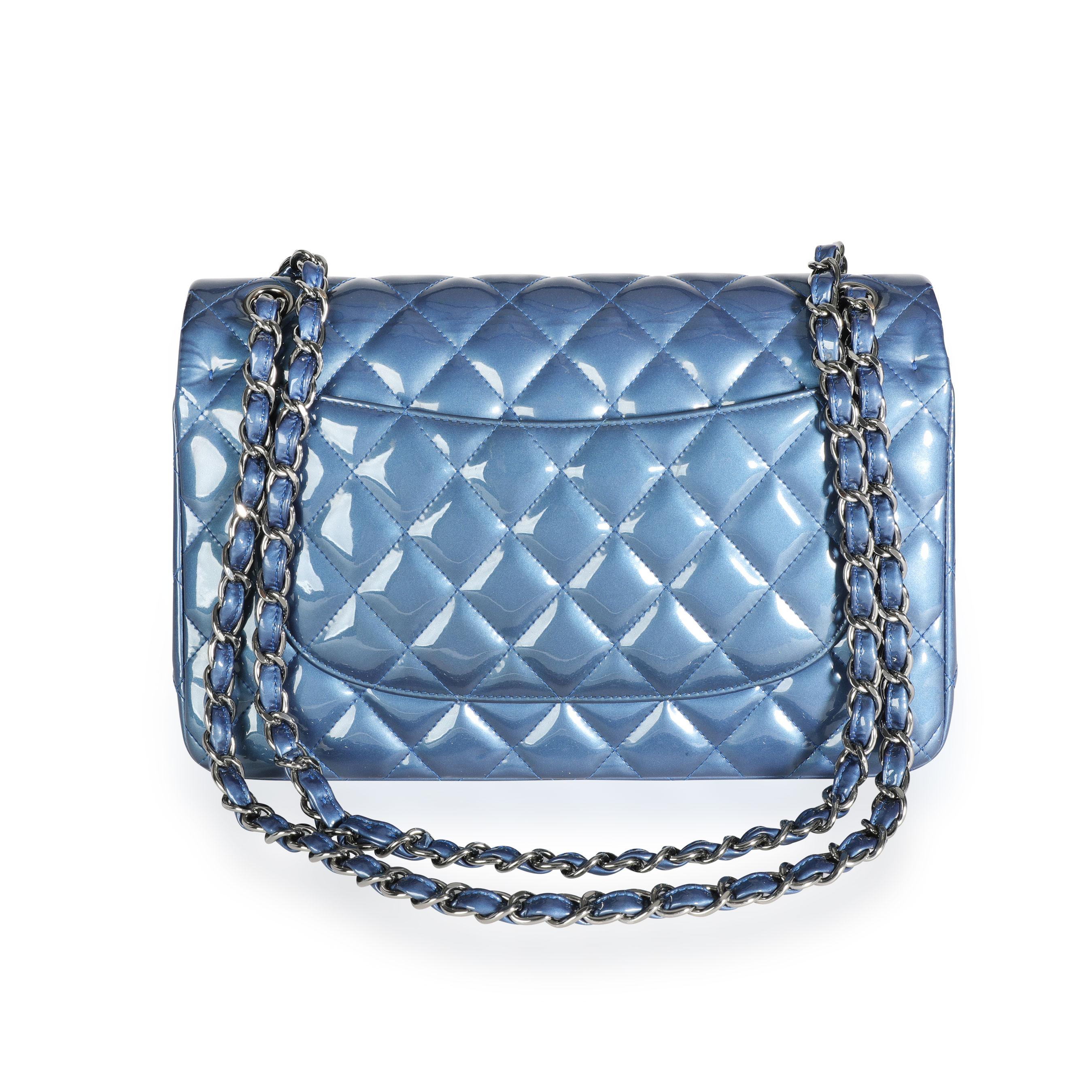 Women's Chanel Blue Patent Leather Quilted Jumbo Classic Double Flap Bag