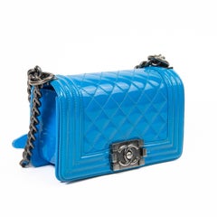Chanel Blue Patent Leather Small Boy Bag