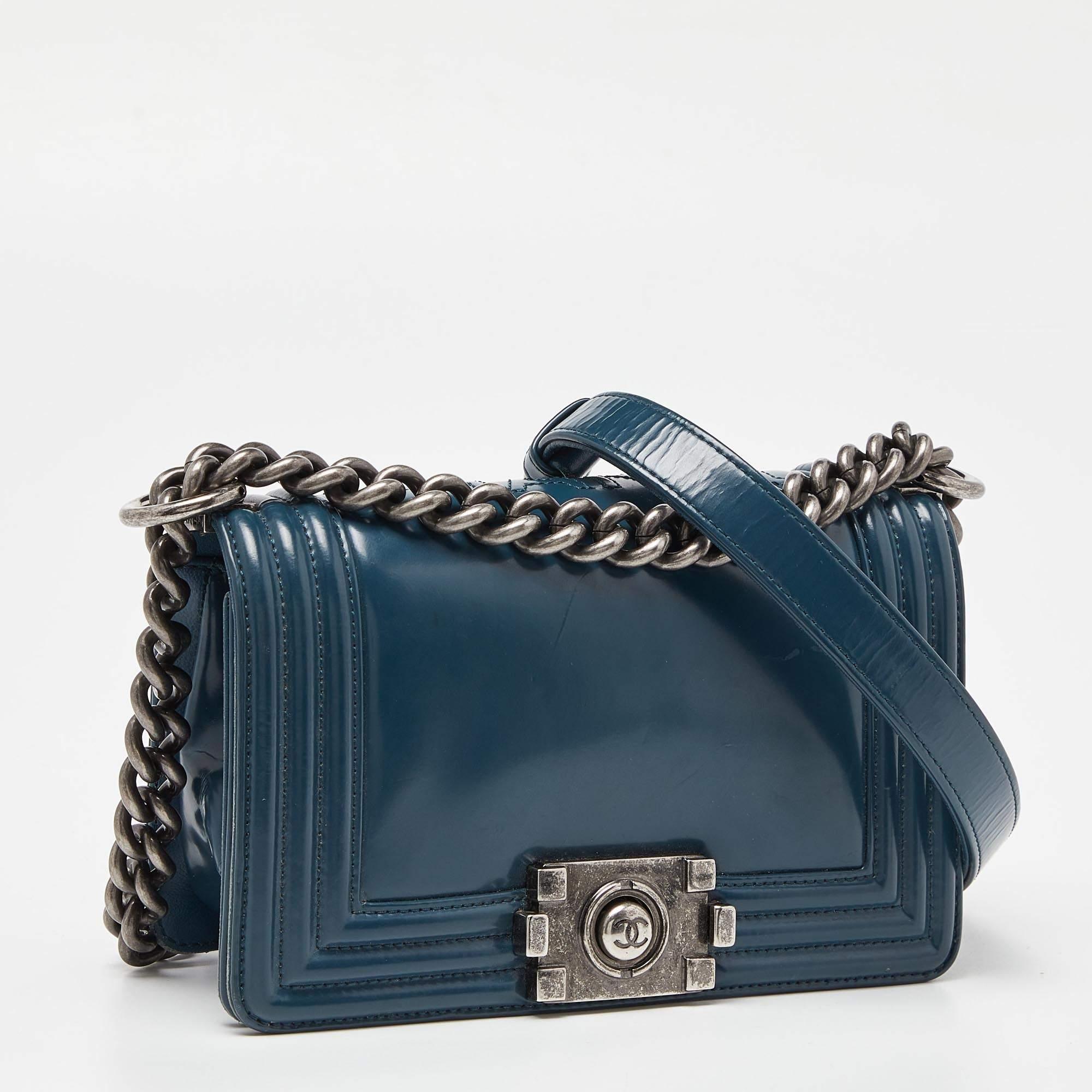 Women's Chanel Blue Patent Leather Small Boy Bag