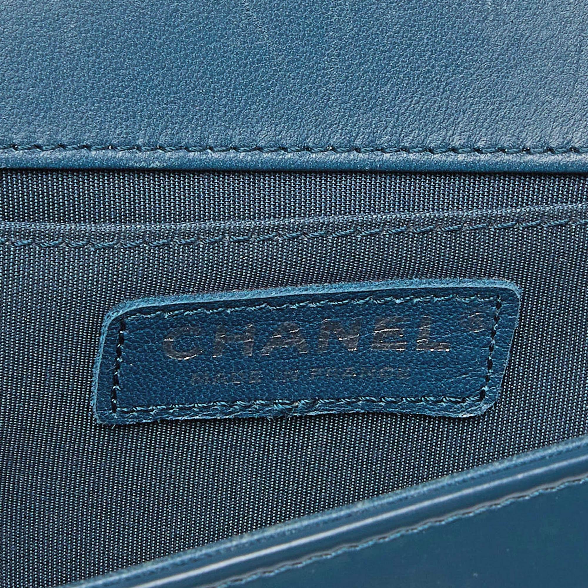 Chanel Blue Patent Leather Small Boy Bag For Sale at 1stDibs