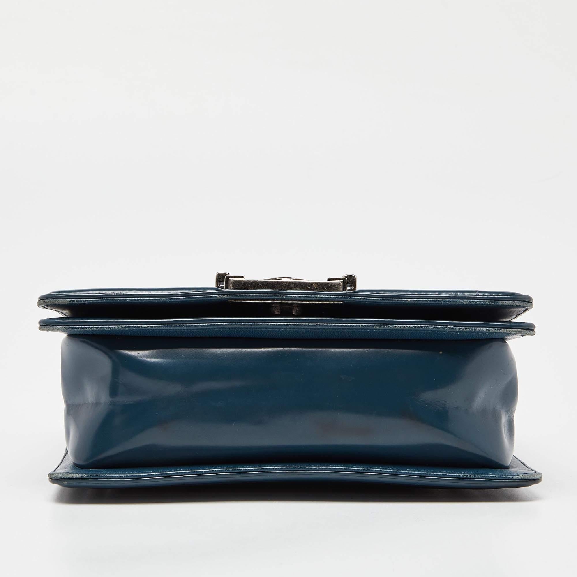Chanel Blue Patent Leather Small Boy Bag 1