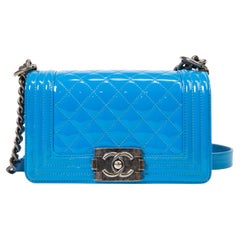 Chanel Blue Patent Leather Small Boy Bag