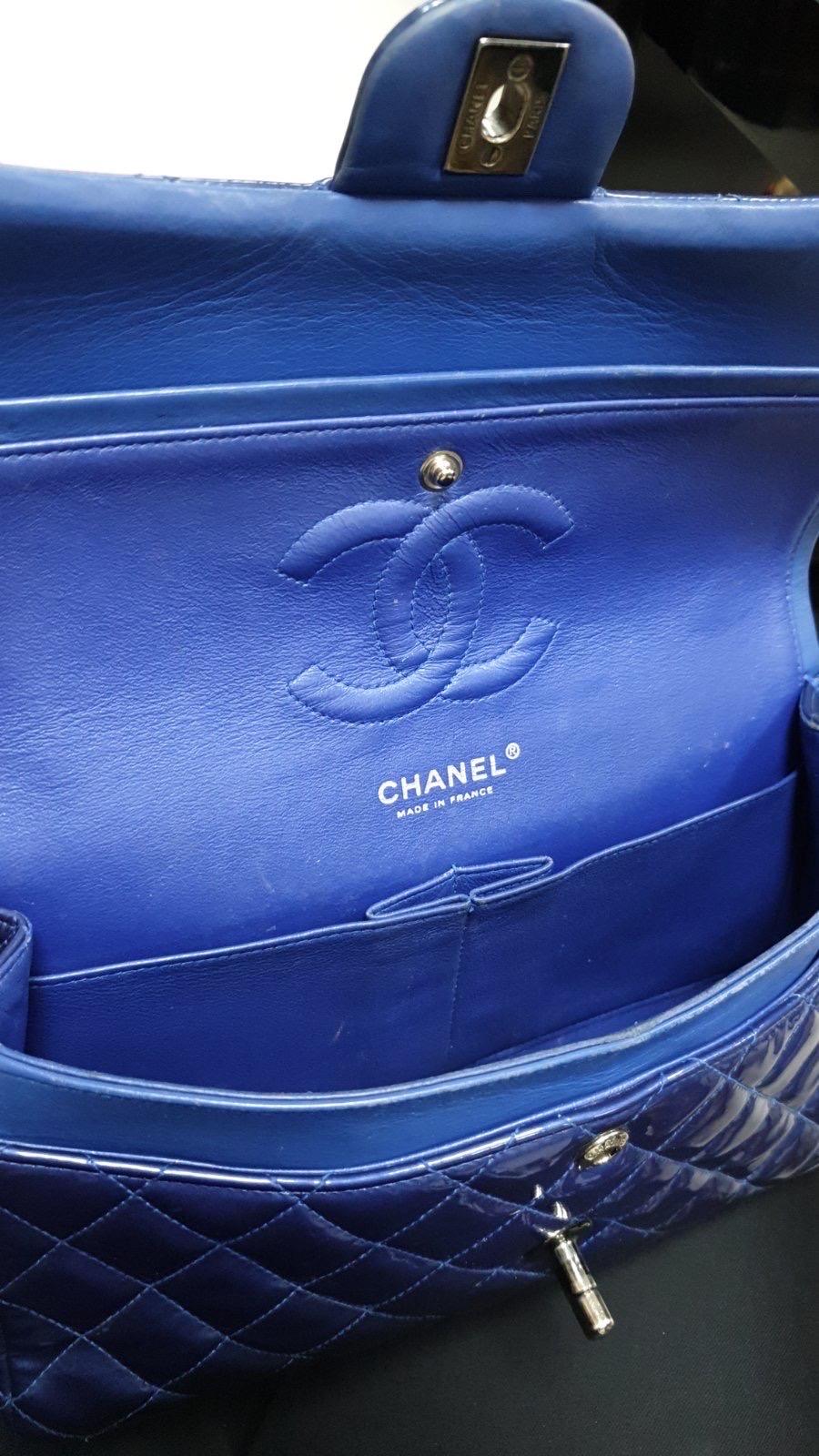 Chanel Blue Patent Leather Timeless Classic Double Flap Bag 7