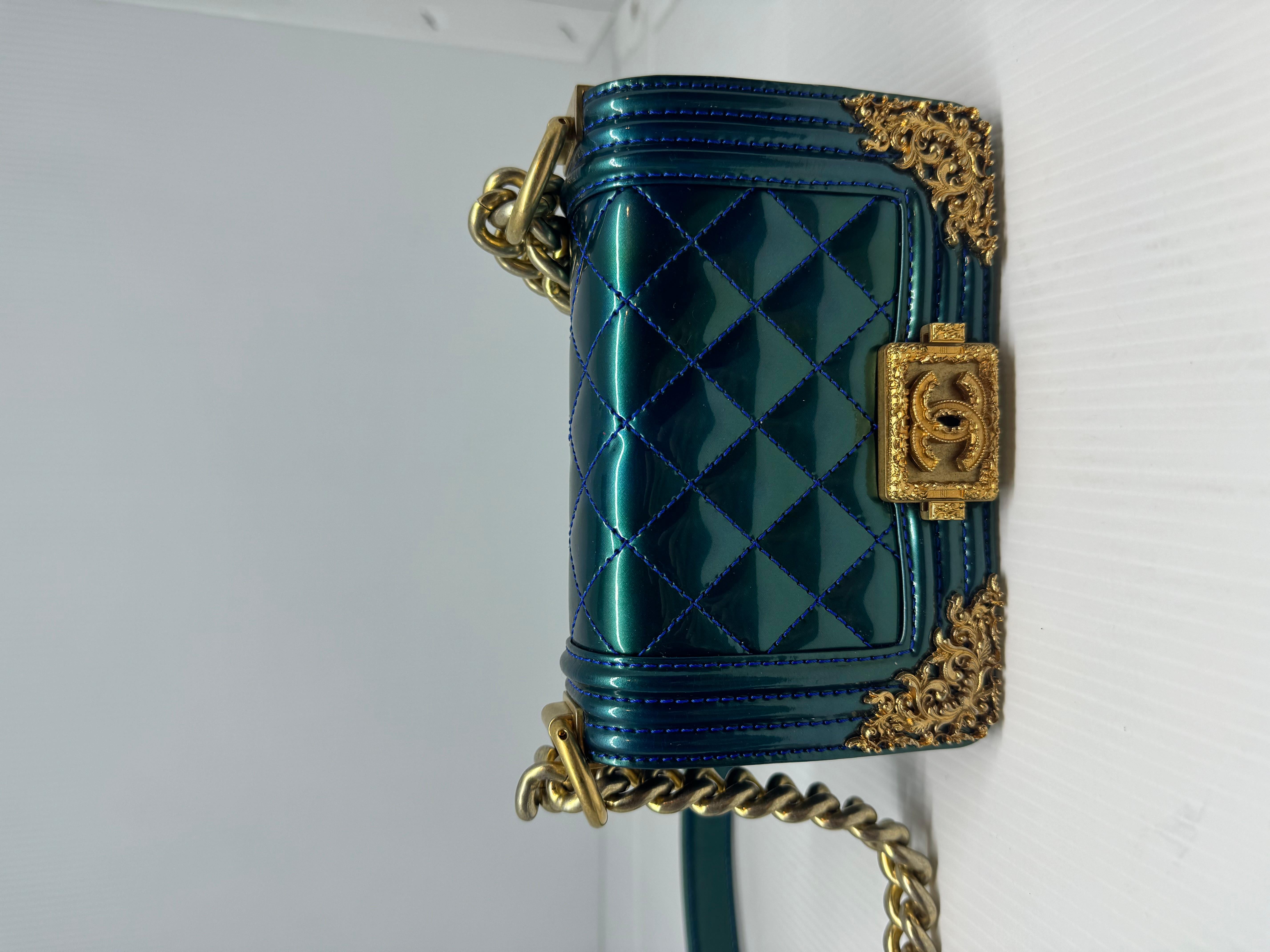 Chanel Blue Patent Quilted Mini Crossbody Boy Bag For Sale 11