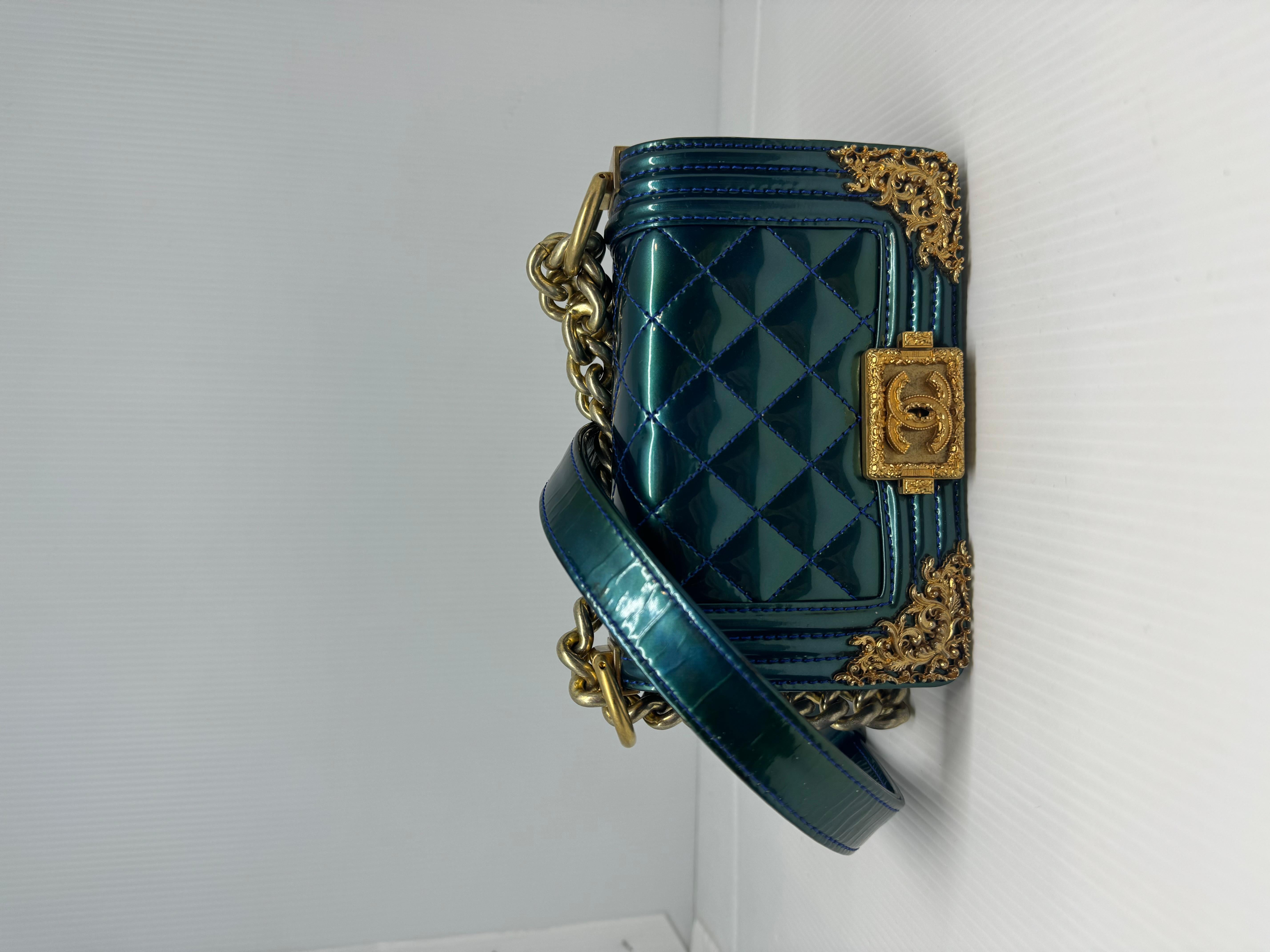 Chanel Blue Patent Quilted Mini Crossbody Boy Bag For Sale 12