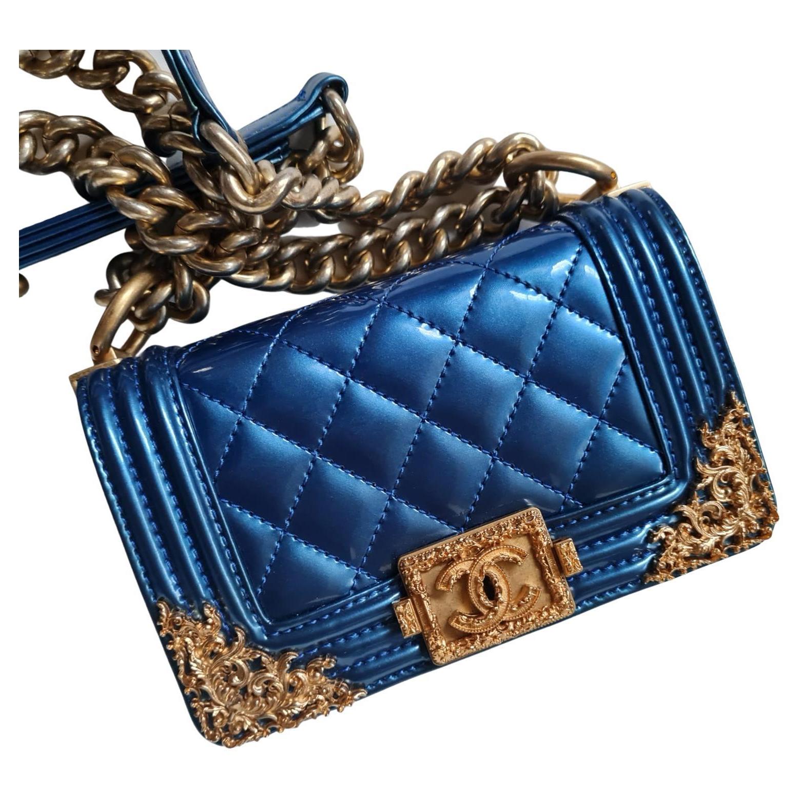 Chanel Blue Quilted Caviar Leather Small Boy Wallet Chanel