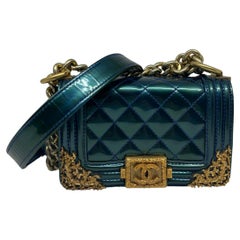 Chanel Blue Patent Quilted Mini Crossbody Boy Bag
