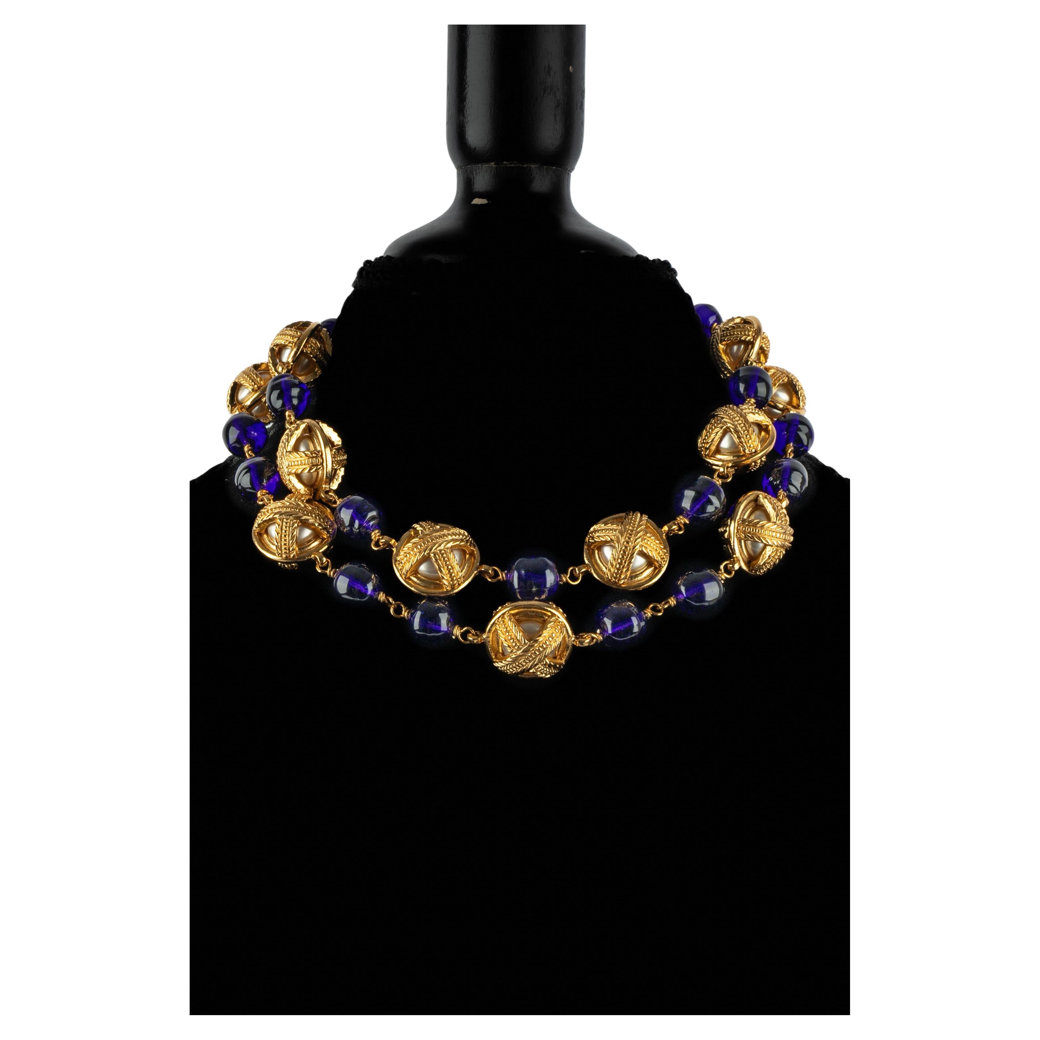 Chanel Blaue Perlen-Halskette