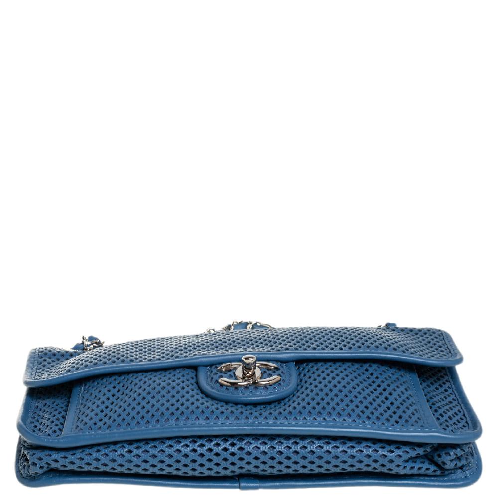 Chanel Blue Perforated Leather Up in the Air Flap Bag In Good Condition In Dubai, Al Qouz 2