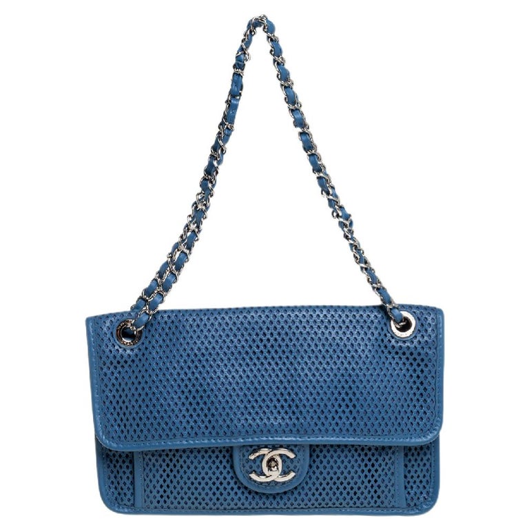 Chanel Blue Perforated Leather Up in the Air Flap Bag at 1stDibs