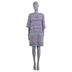 CHANEL blue & pink 2015 15C DUBAI SHORT SLEEVE KNIT Dress 40 M