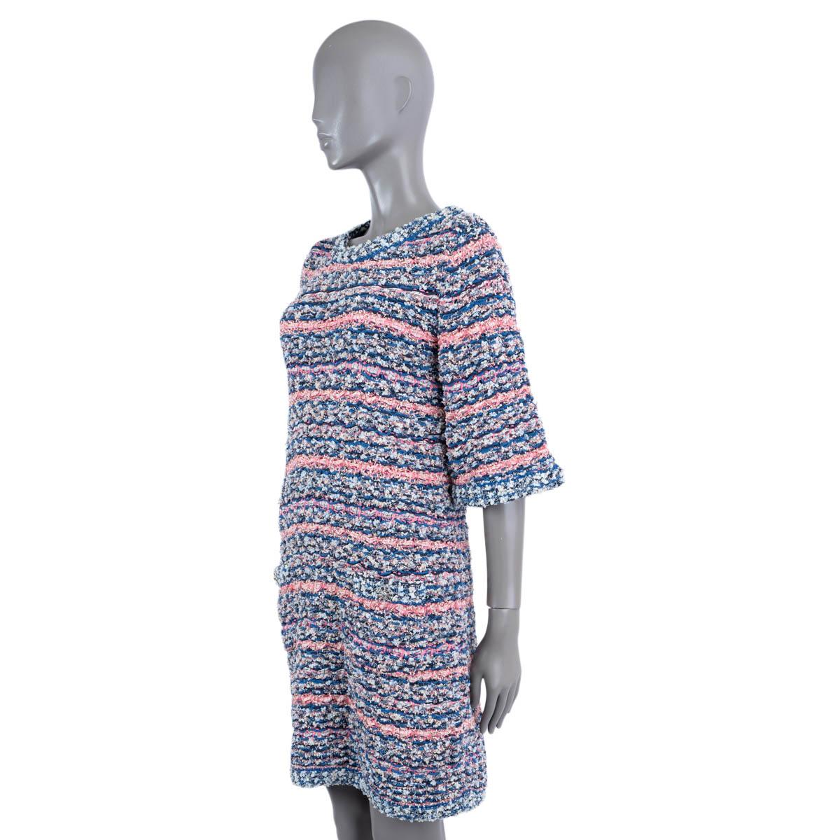 Gray CHANEL blue & pink 2015 15C DUBAI SHORT SLEEVE KNIT Dress 40 M For Sale