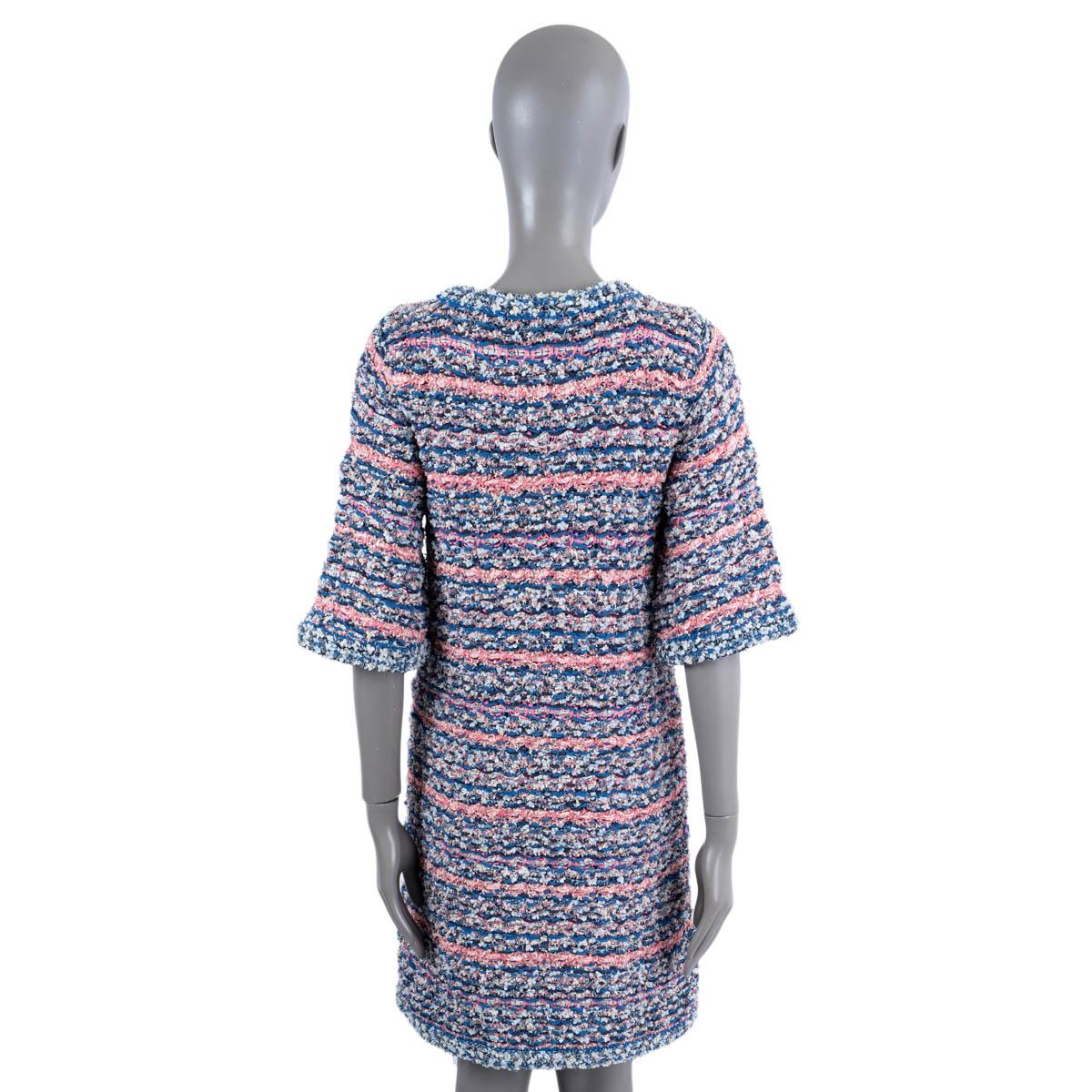 Women's CHANEL blue & pink 2015 15C DUBAI SHORT SLEEVE KNIT Dress 40 M For Sale