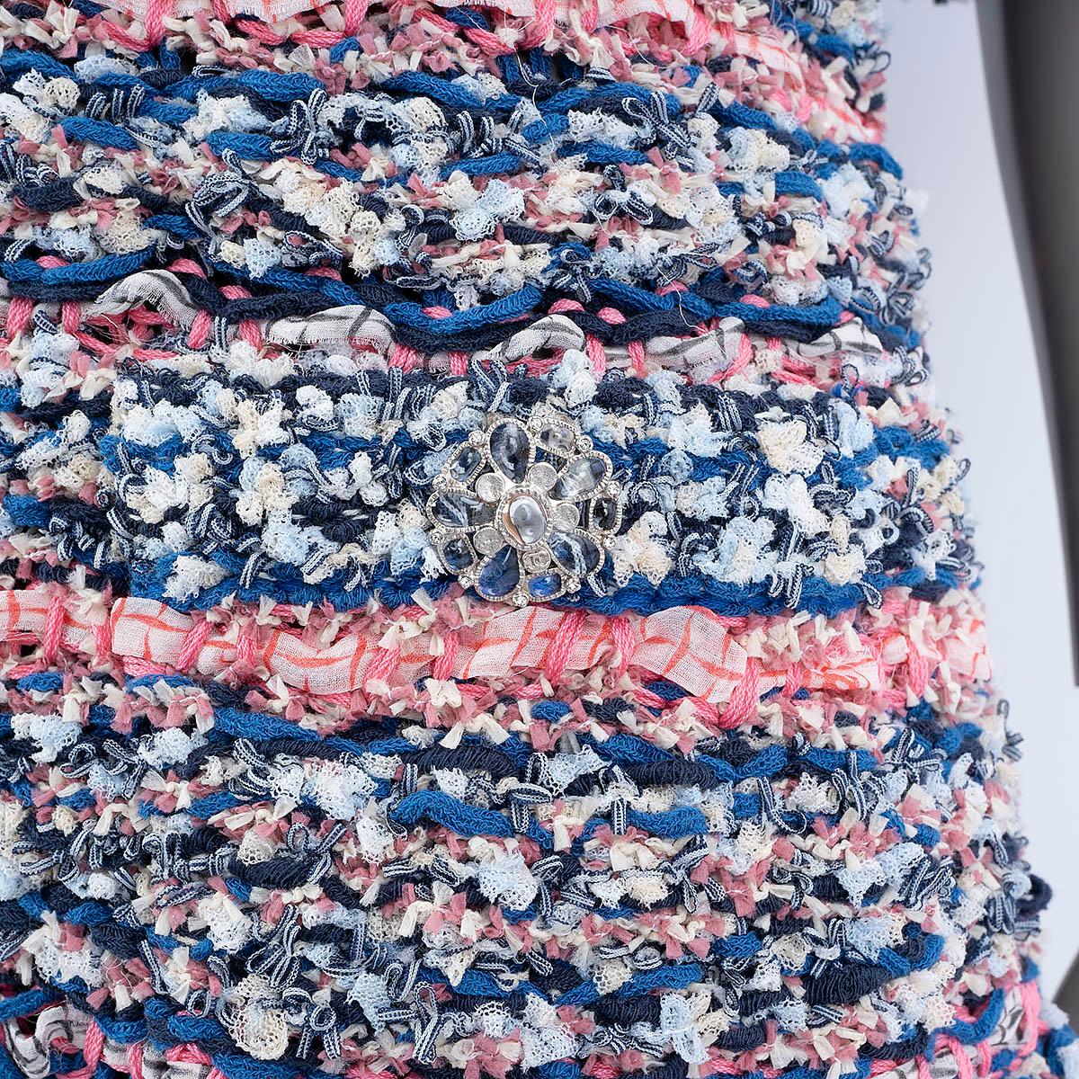 CHANEL blue & pink 2015 15C DUBAI SHORT SLEEVE KNIT Dress 40 M For Sale 1