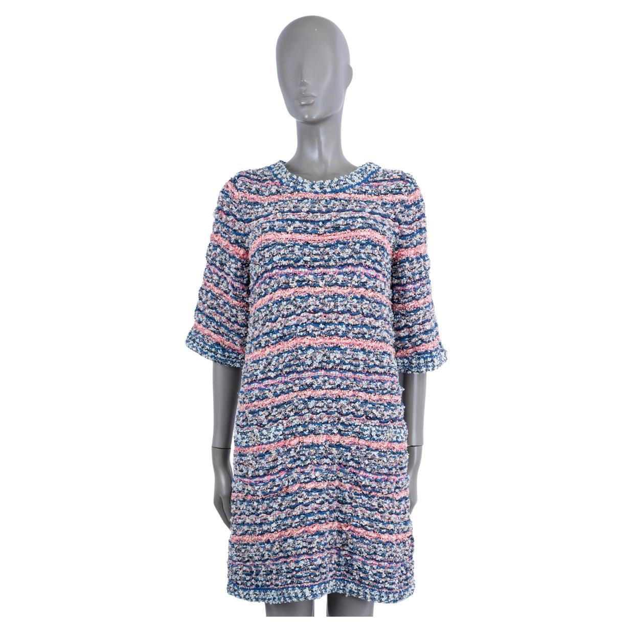 CHANEL blue & pink 2015 15C DUBAI SHORT SLEEVE KNIT Dress 40 M For Sale