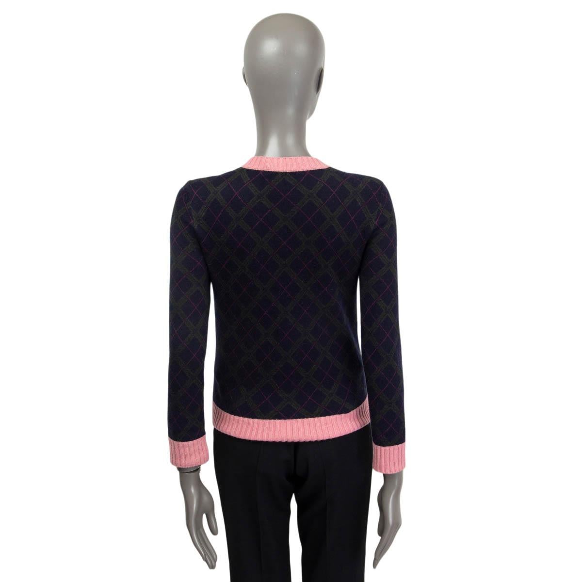 Women's CHANEL blue & pink cashmere 2013 EDINBURGH ARGYLE Cardigan Sweater 34 XXS For Sale