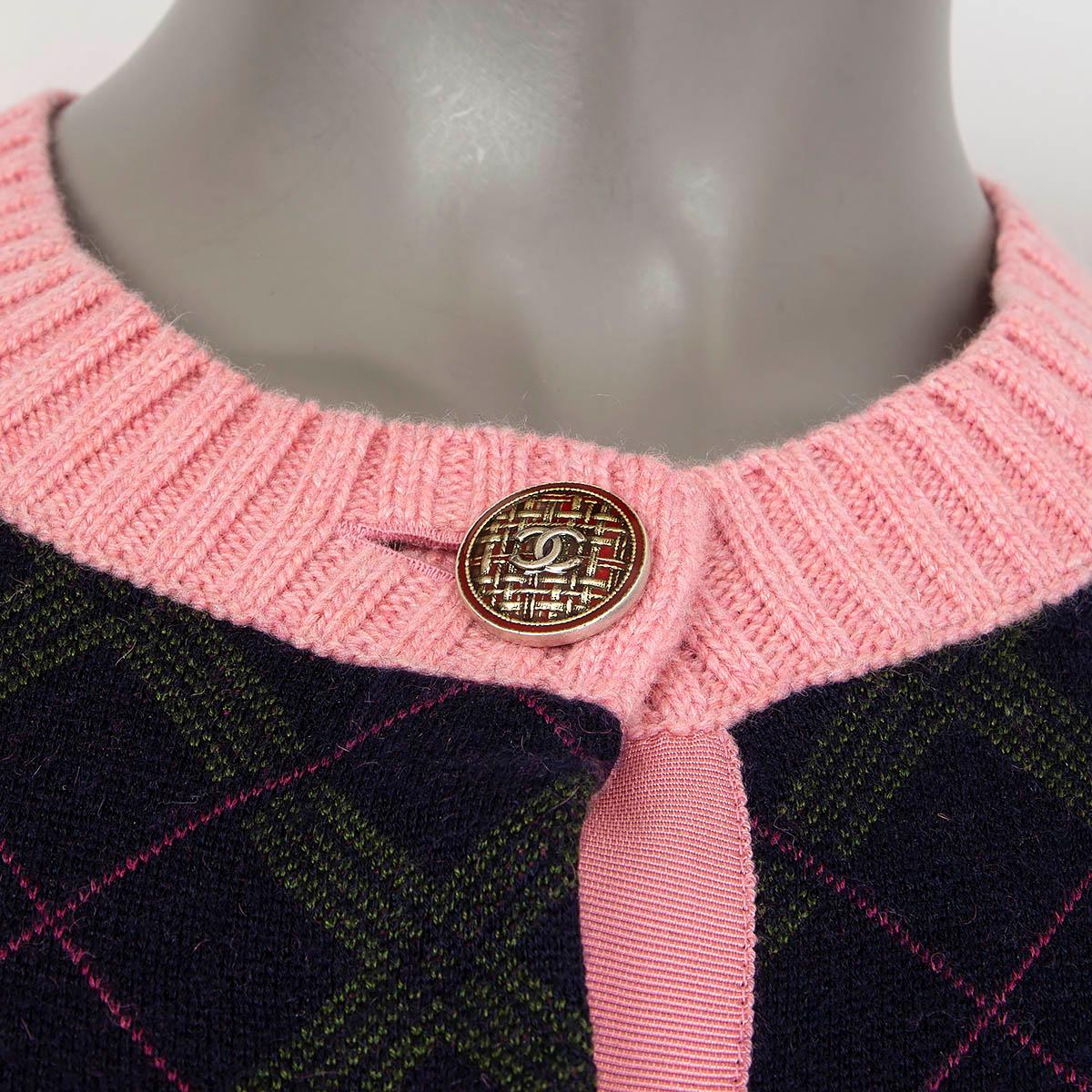 CHANEL blue & pink cashmere 2013 EDINBURGH ARGYLE Cardigan Sweater 34 XXS For Sale 1