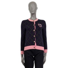 CHANEL blue & pink cashmere 2013 EDINBURGH ARGYLE Cardigan Sweater 34 XXS
