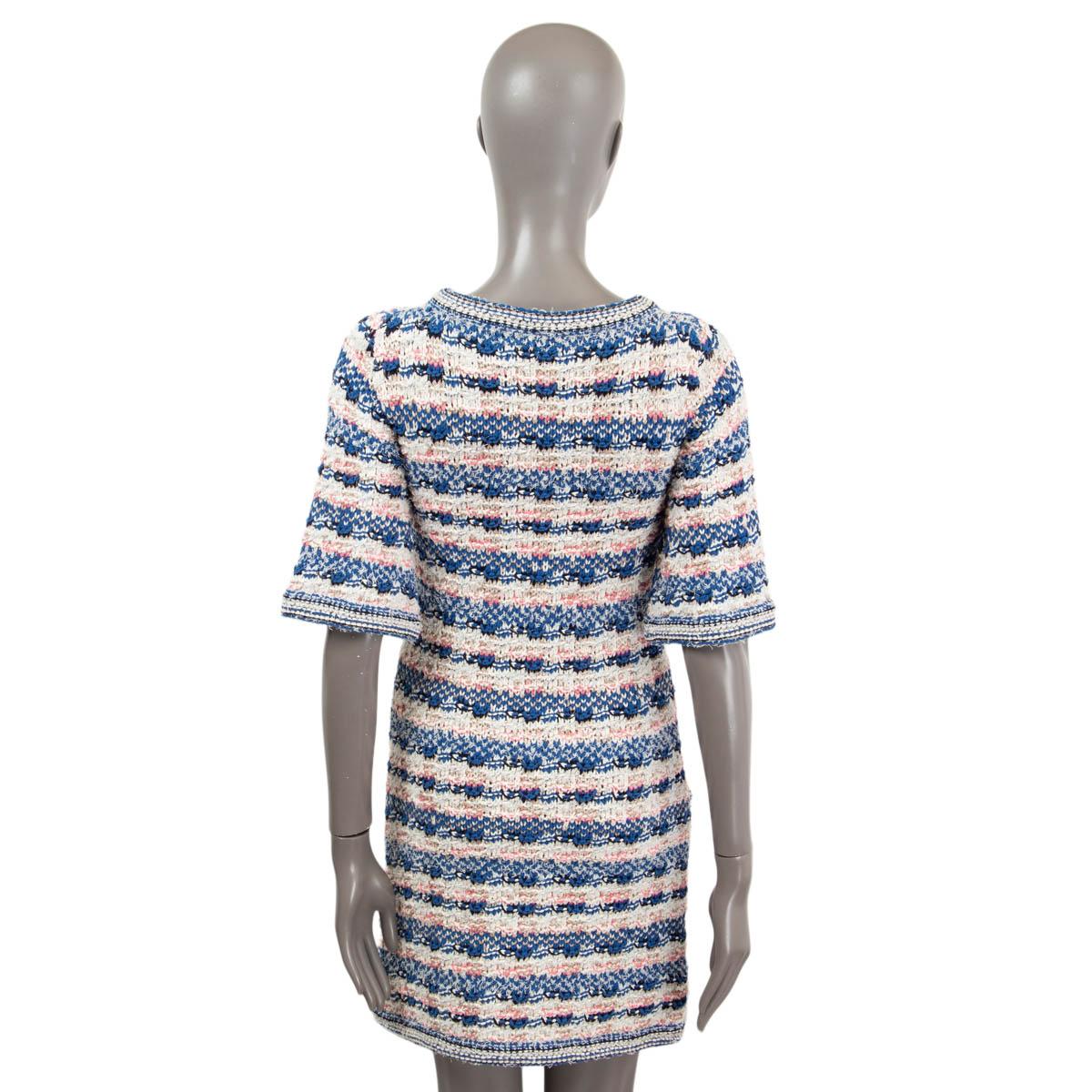 CHANEL blue pink ivory viscose 2015 15C DUBAI Short Sleeve Knit Dress 34 XXS 2