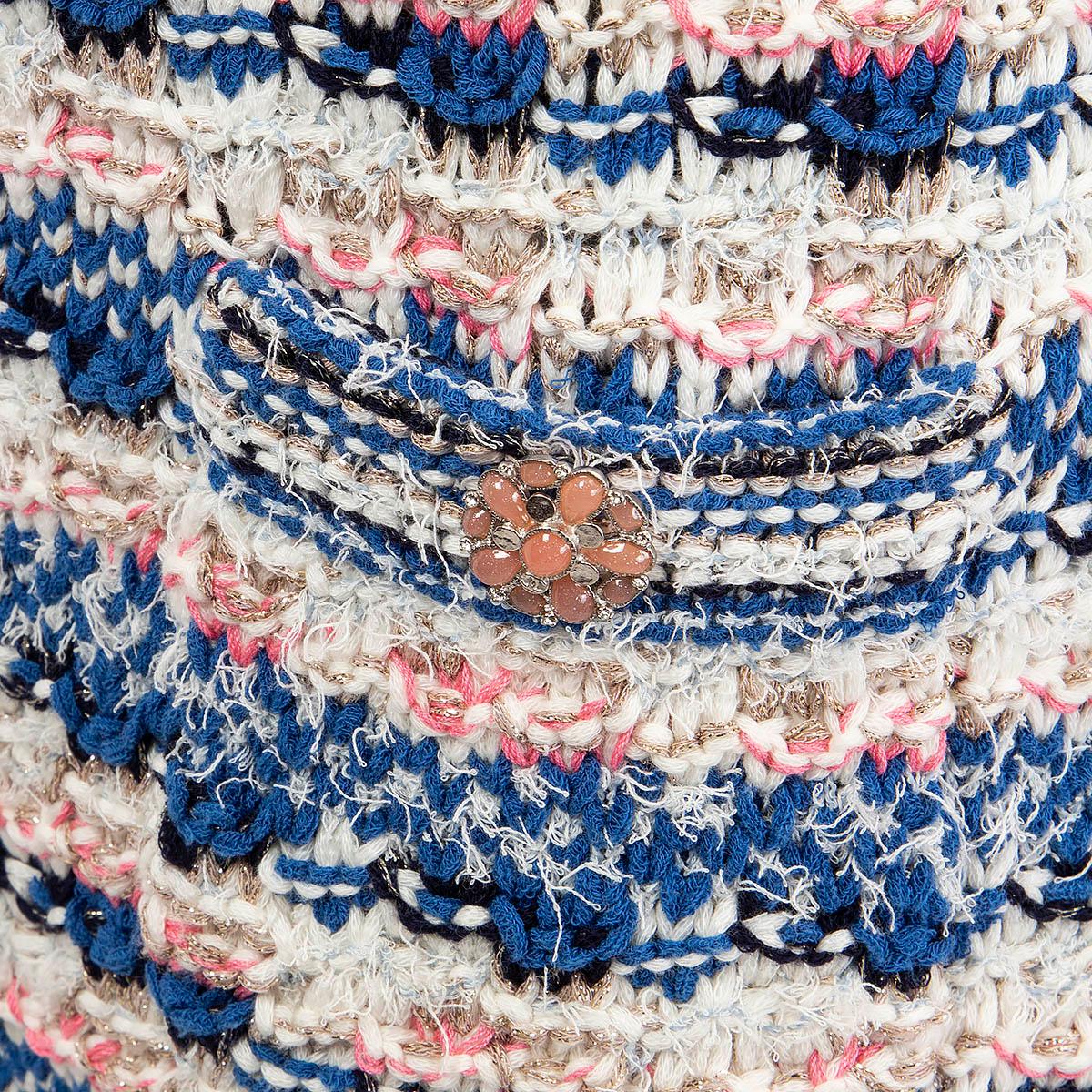 CHANEL blue pink ivory viscose 2015 15C DUBAI Short Sleeve Knit Dress 34 XXS 4