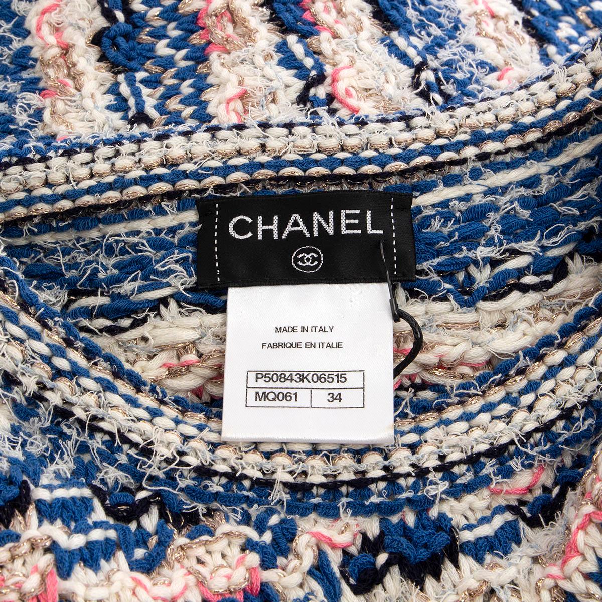 CHANEL blue pink ivory viscose 2015 15C DUBAI Short Sleeve Knit Dress 34 XXS 5